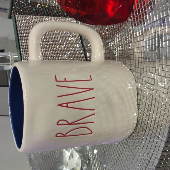 TWO BRAVE Hero Rae Dunn coffee mug blue USA Military Star spangled cutie Re - Picture 4 of 7